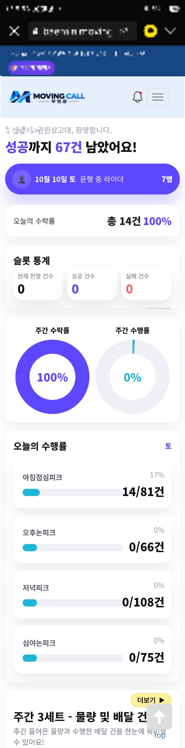 배민 쿠팡 협력사별 실시간 SLA-웹모니터링 및 관리시스템 모바일 화면 